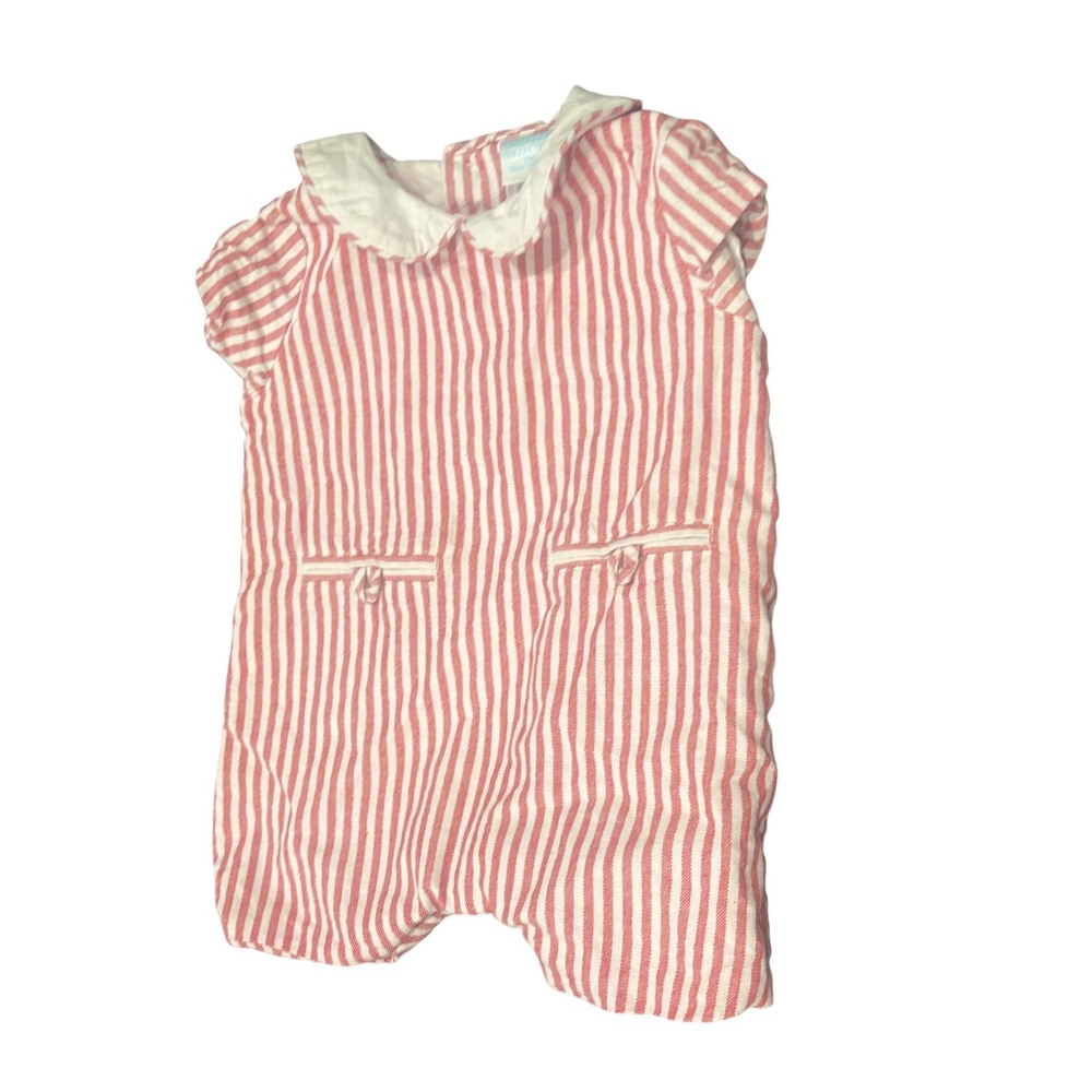 Edgehill Collection Baby Red White Striped Seersucker Romper 3M Peter Pan
